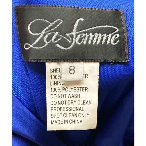 LA FEMME 29858 Long Stretch Satin Dress In Royal Blue NWT Size 8 - Picture 7 of 7